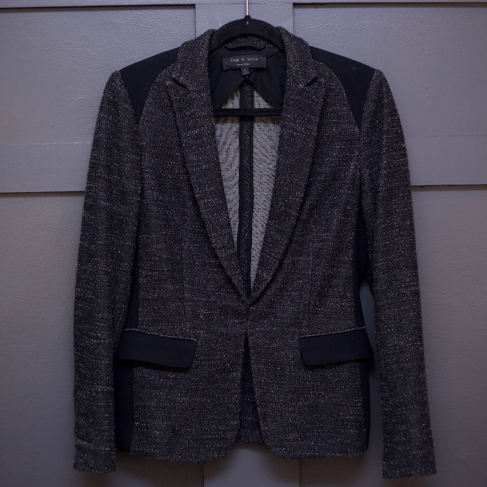 rag & bone Black and White Textured Blazer Sz 4